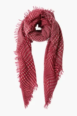 100% Cashmere Scarf Red Warped Plaid