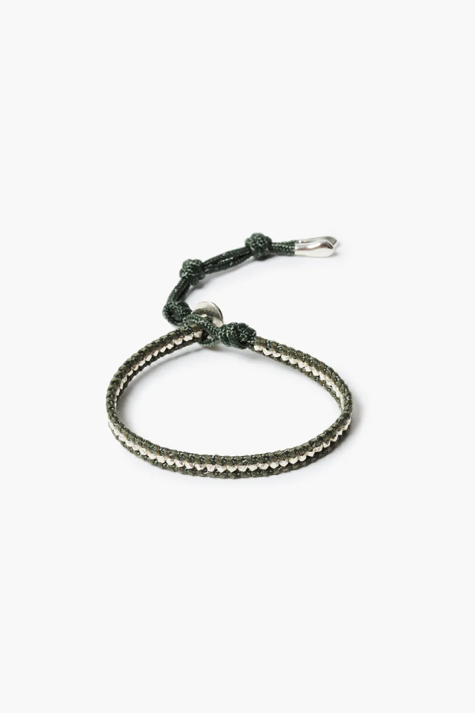 Sterling Silver Single Wrap Bracelet Dark Green